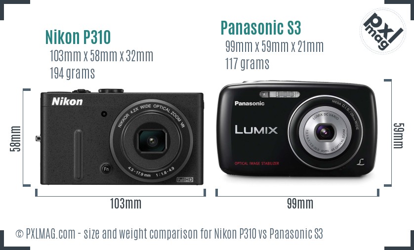 Nikon P310 vs Panasonic S3 size comparison
