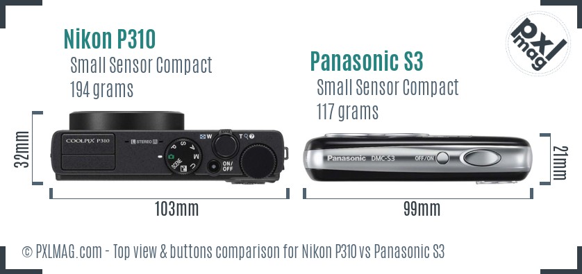 Nikon P310 vs Panasonic S3 top view buttons comparison