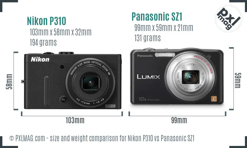 Nikon P310 vs Panasonic SZ1 size comparison