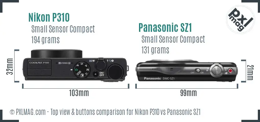Nikon P310 vs Panasonic SZ1 top view buttons comparison