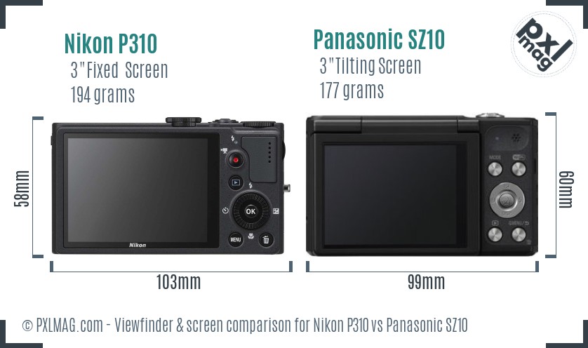 Nikon P310 vs Panasonic SZ10 Screen and Viewfinder comparison