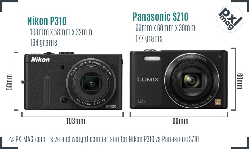 Nikon P310 vs Panasonic SZ10 size comparison Nikon P310 vs Panasonic SZ10 size comparison