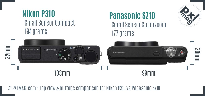 Nikon P310 vs Panasonic SZ10 top view buttons comparison