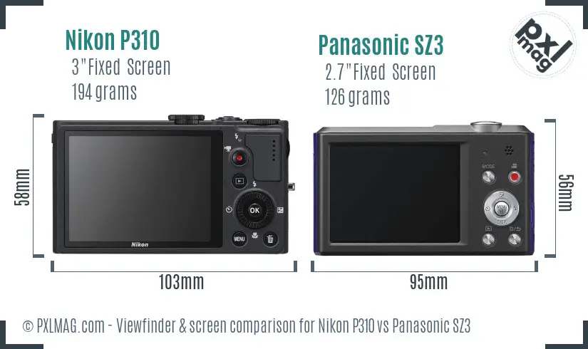 Nikon P310 vs Panasonic SZ3 Screen and Viewfinder comparison