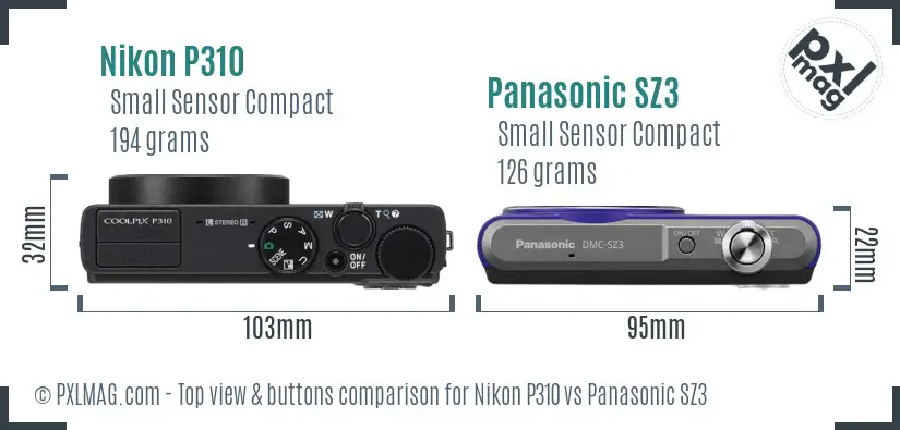 Nikon P310 vs Panasonic SZ3 top view buttons comparison