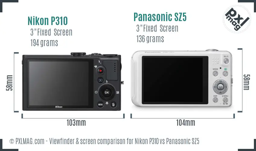 Nikon P310 vs Panasonic SZ5 Screen and Viewfinder comparison