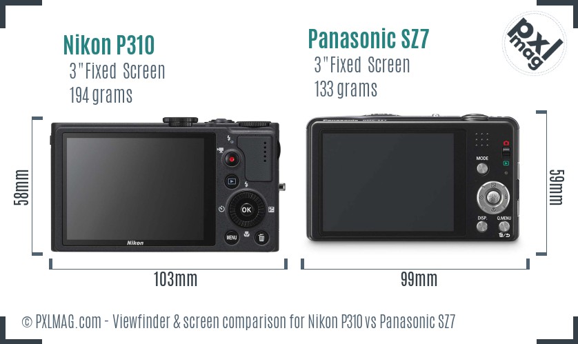 Nikon P310 vs Panasonic SZ7 Screen and Viewfinder comparison