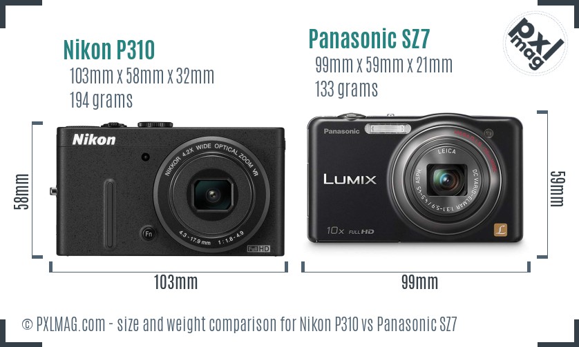 Nikon P310 vs Panasonic SZ7 size comparison
