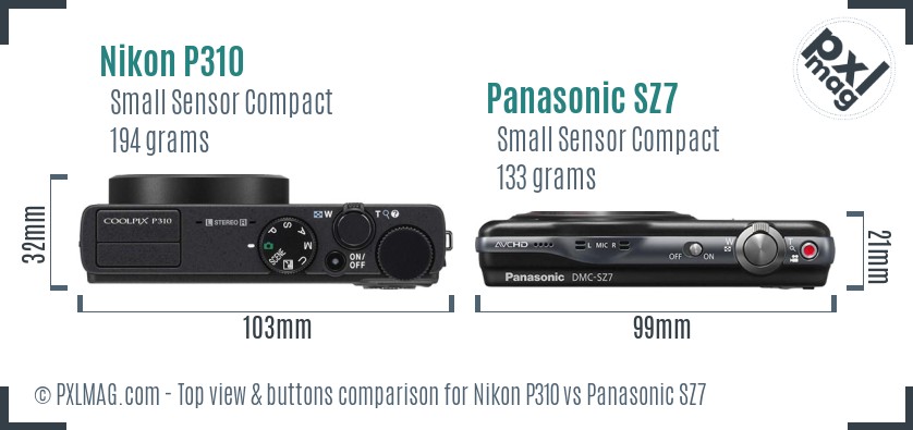 Nikon P310 vs Panasonic SZ7 top view buttons comparison