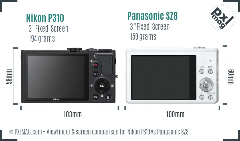 Nikon P310 vs Panasonic SZ8 Screen and Viewfinder comparison