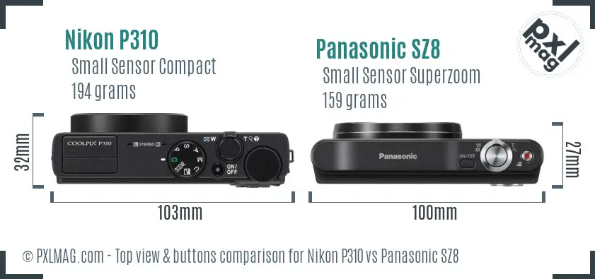 Nikon P310 vs Panasonic SZ8 top view buttons comparison