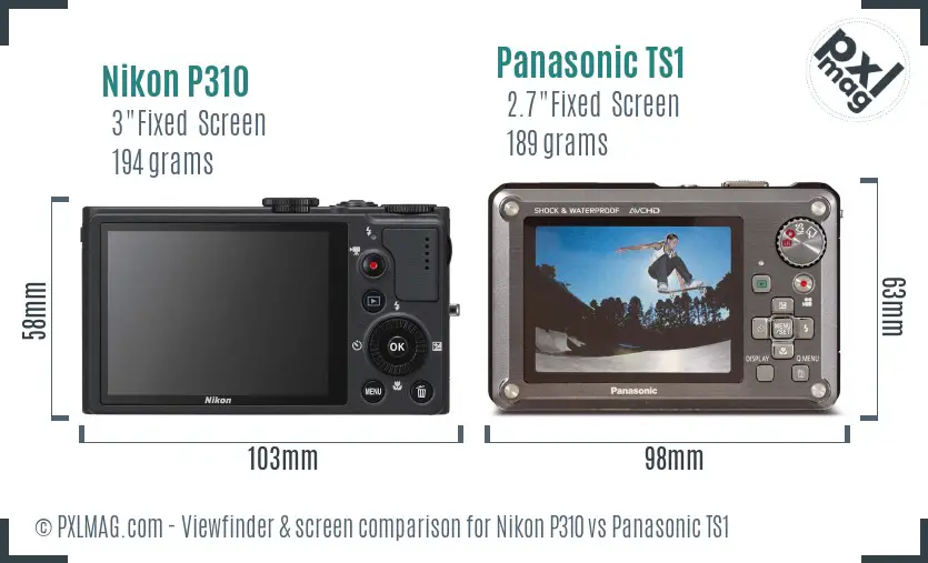 Nikon P310 vs Panasonic TS1 Screen and Viewfinder comparison