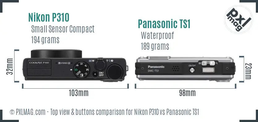 Nikon P310 vs Panasonic TS1 top view buttons comparison