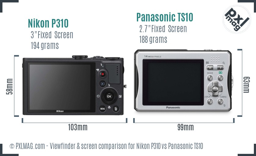 Nikon P310 vs Panasonic TS10 Screen and Viewfinder comparison