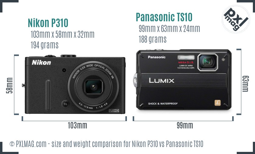 Nikon P310 vs Panasonic TS10 size comparison Nikon P310 vs Panasonic TS10 size comparison