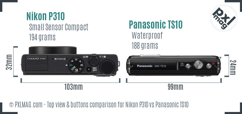Nikon P310 vs Panasonic TS10 top view buttons comparison