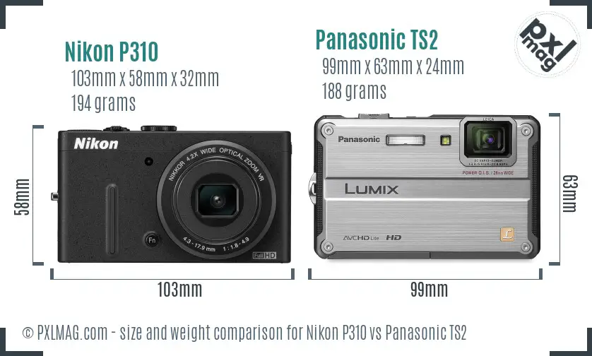 Nikon P310 vs Panasonic TS2 size comparison