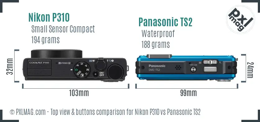 Nikon P310 vs Panasonic TS2 top view buttons comparison