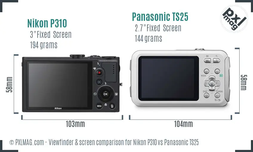 Nikon P310 vs Panasonic TS25 Screen and Viewfinder comparison Nikon P310 vs Panasonic TS25 Screen and Viewfinder comparison