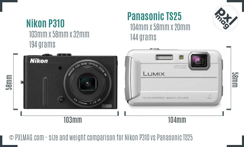 Nikon P310 vs Panasonic TS25 size comparison Nikon P310 vs Panasonic TS25 size comparison