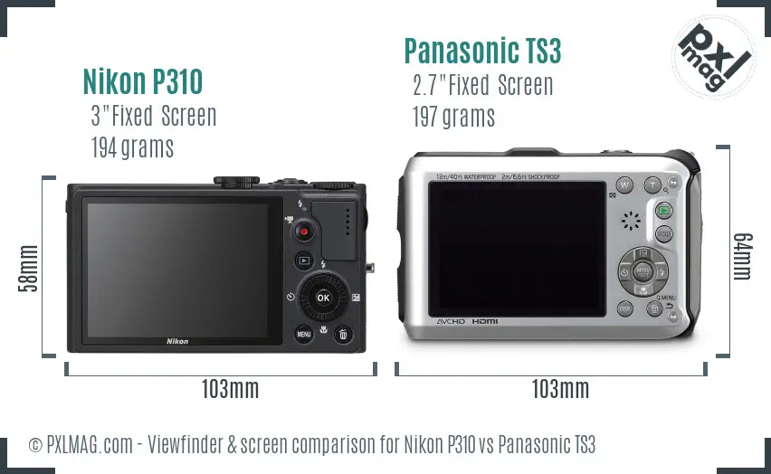 Nikon P310 vs Panasonic TS3 Screen and Viewfinder comparison Nikon P310 vs Panasonic TS3 Screen and Viewfinder comparison