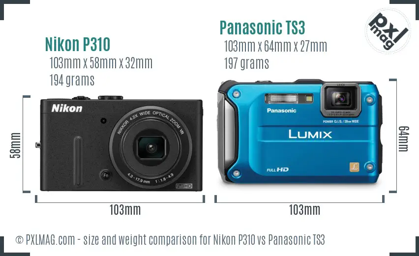 Nikon P310 vs Panasonic TS3 size comparison Nikon P310 vs Panasonic TS3 size comparison