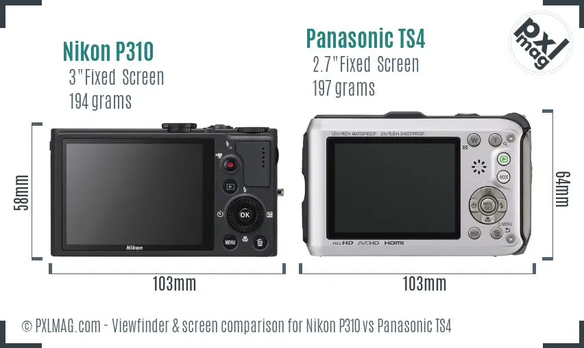 Nikon P310 vs Panasonic TS4 Screen and Viewfinder comparison
