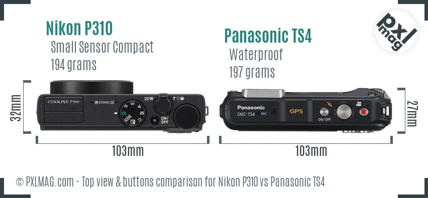 Nikon P310 vs Panasonic TS4 top view buttons comparison