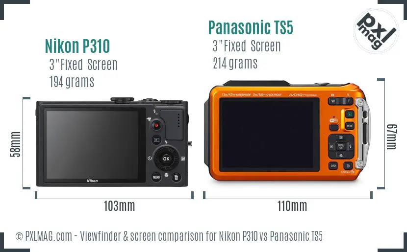 Nikon P310 vs Panasonic TS5 Screen and Viewfinder comparison