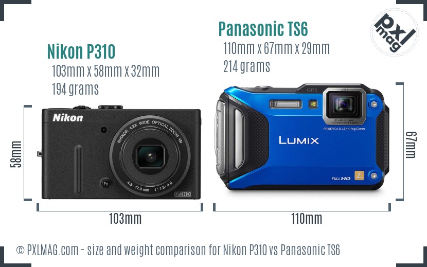 Nikon P310 vs Panasonic TS6 size comparison
