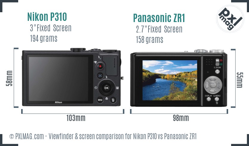 Nikon P310 vs Panasonic ZR1 Screen and Viewfinder comparison