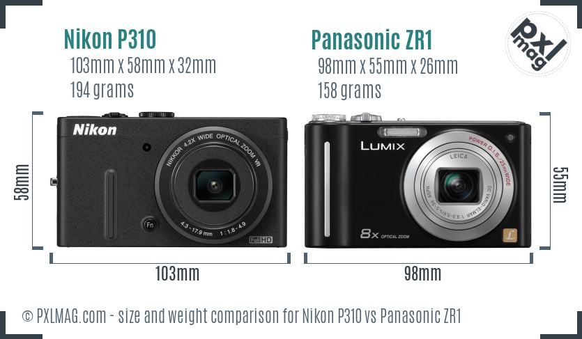 Nikon P310 vs Panasonic ZR1 size comparison