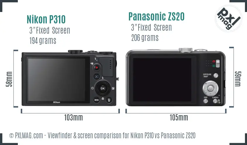 Nikon P310 vs Panasonic ZS20 Screen and Viewfinder comparison