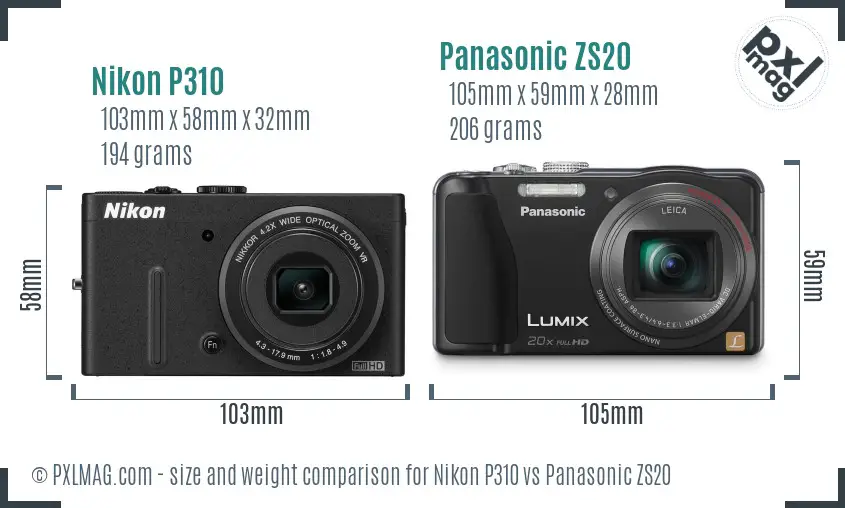 Nikon P310 vs Panasonic ZS20 size comparison