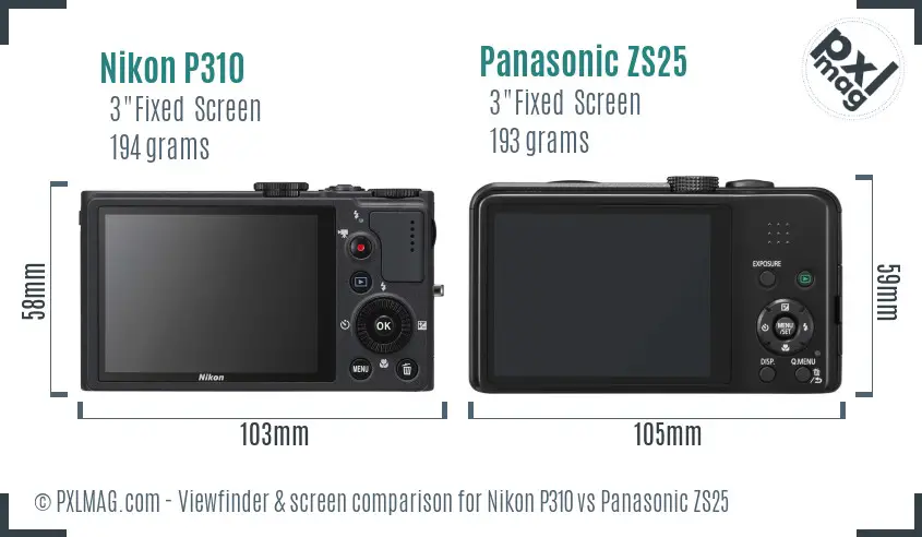 Nikon P310 vs Panasonic ZS25 Screen and Viewfinder comparison Nikon P310 vs Panasonic ZS25 Screen and Viewfinder comparison