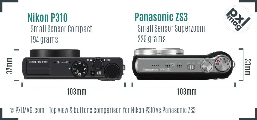 Nikon P310 vs Panasonic ZS3 top view buttons comparison