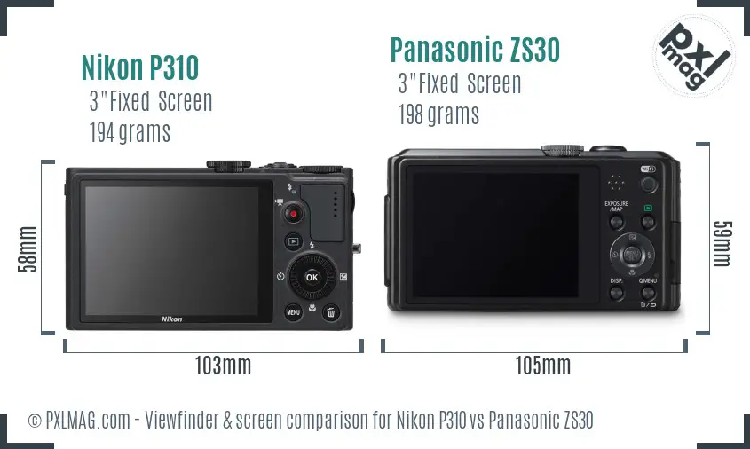 Nikon P310 vs Panasonic ZS30 Screen and Viewfinder comparison