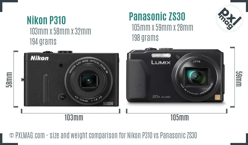 Nikon P310 vs Panasonic ZS30 size comparison