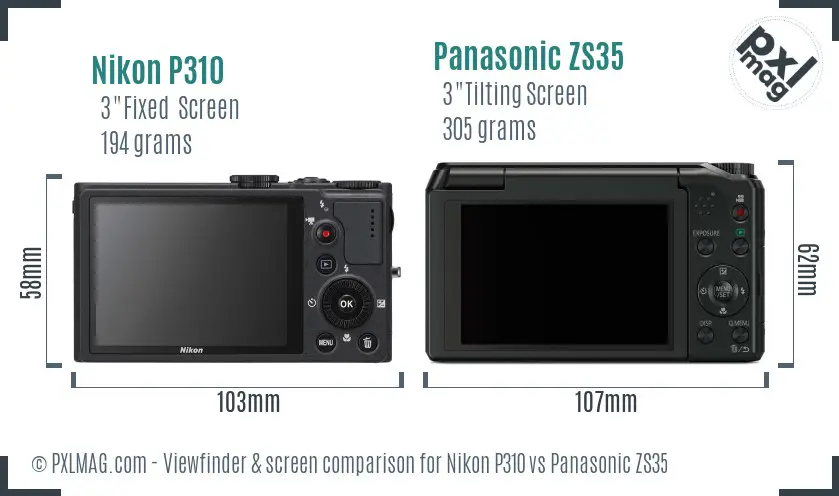Nikon P310 vs Panasonic ZS35 Screen and Viewfinder comparison