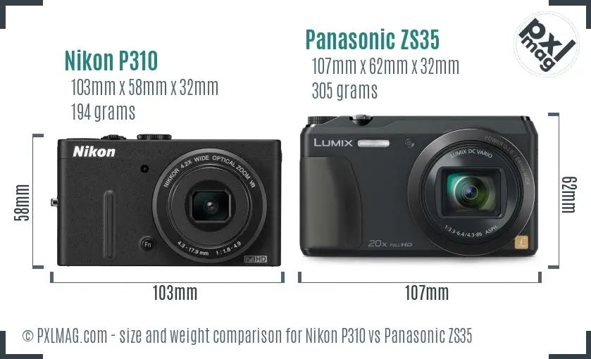 Nikon P310 vs Panasonic ZS35 size comparison