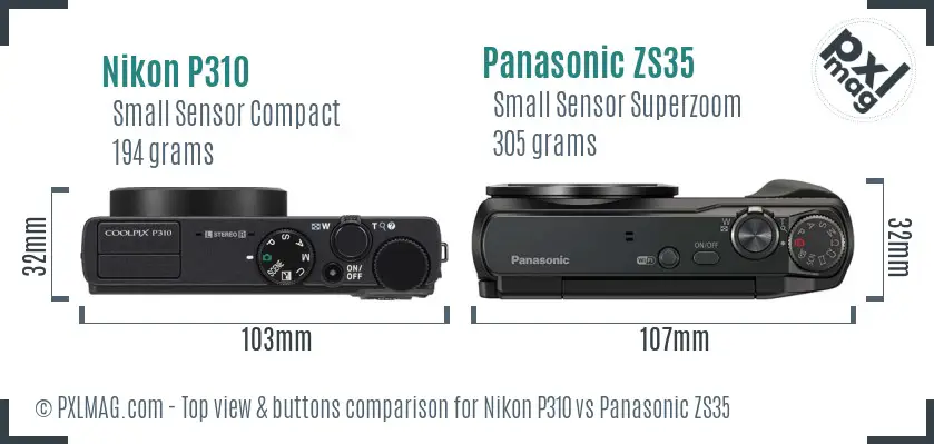 Nikon P310 vs Panasonic ZS35 top view buttons comparison