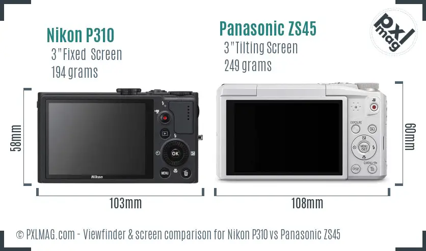 Nikon P310 vs Panasonic ZS45 Screen and Viewfinder comparison