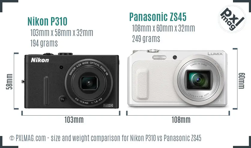 Nikon P310 vs Panasonic ZS45 size comparison