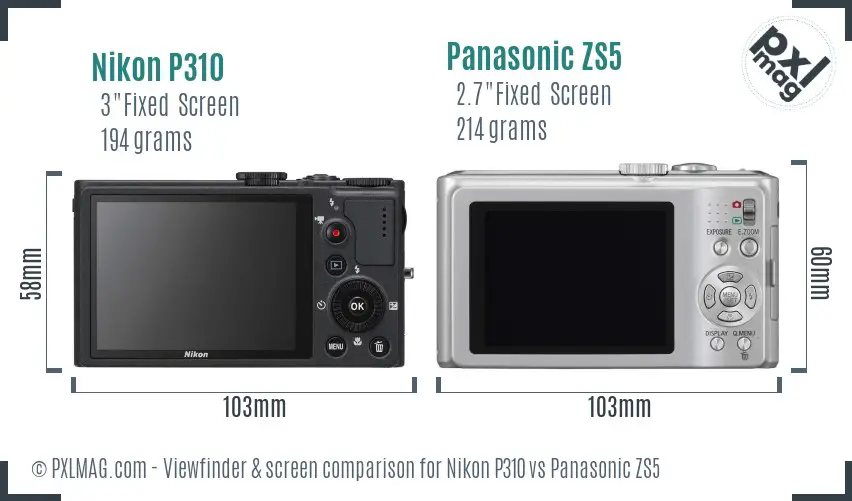 Nikon P310 vs Panasonic ZS5 Screen and Viewfinder comparison Nikon P310 vs Panasonic ZS5 Screen and Viewfinder comparison