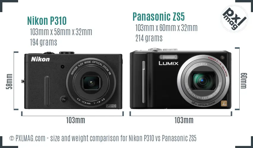 Nikon P310 vs Panasonic ZS5 size comparison Nikon P310 vs Panasonic ZS5 size comparison