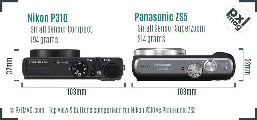 Nikon P310 vs Panasonic ZS5 top view buttons comparison Nikon P310 vs Panasonic ZS5 top view buttons comparison