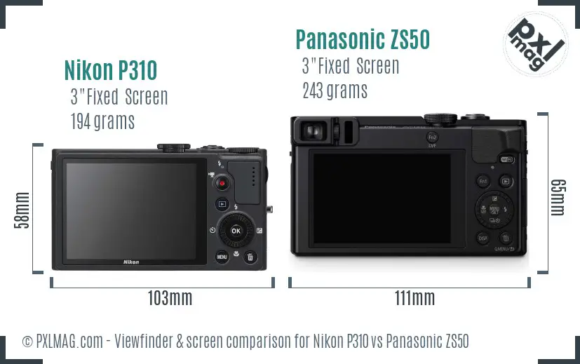 Nikon P310 vs Panasonic ZS50 Screen and Viewfinder comparison