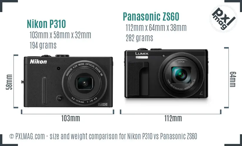 Nikon P310 vs Panasonic ZS60 size comparison Nikon P310 vs Panasonic ZS60 size comparison