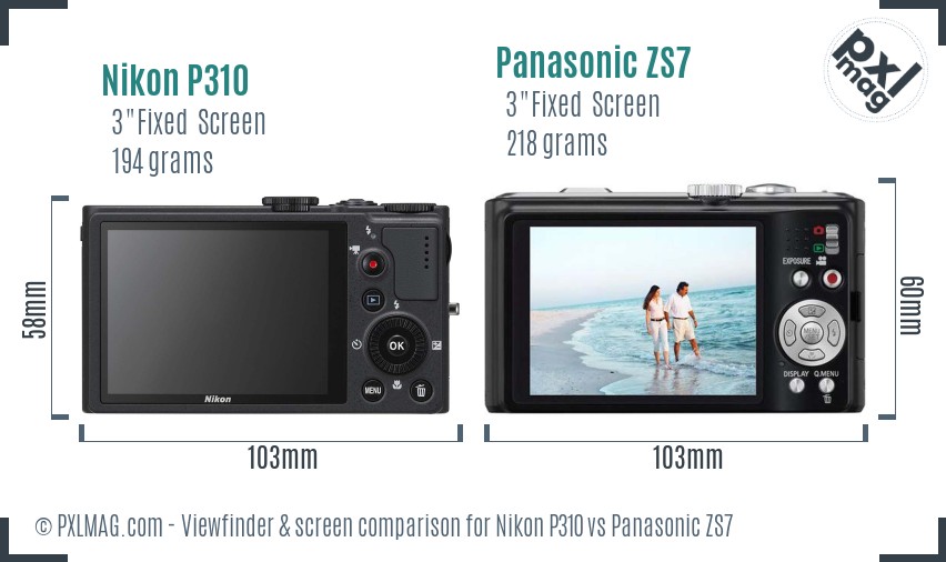 Nikon P310 vs Panasonic ZS7 Screen and Viewfinder comparison