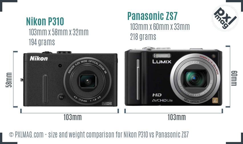 Nikon P310 vs Panasonic ZS7 size comparison